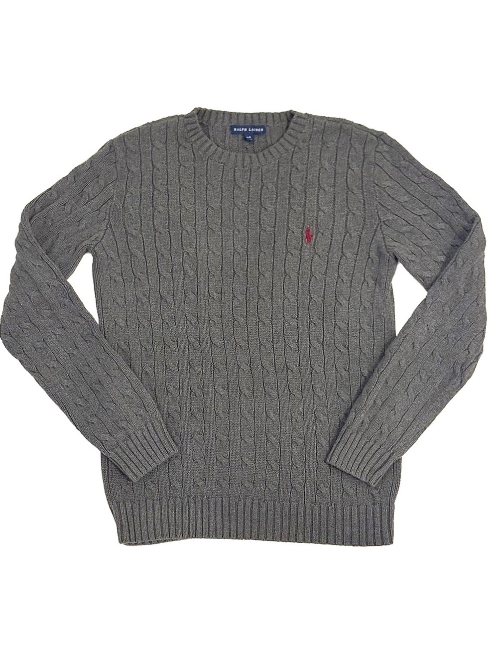 Ralph Lauren Gray Crewneck Cable Knit Cotton Sweater Large #preppy #timeless
